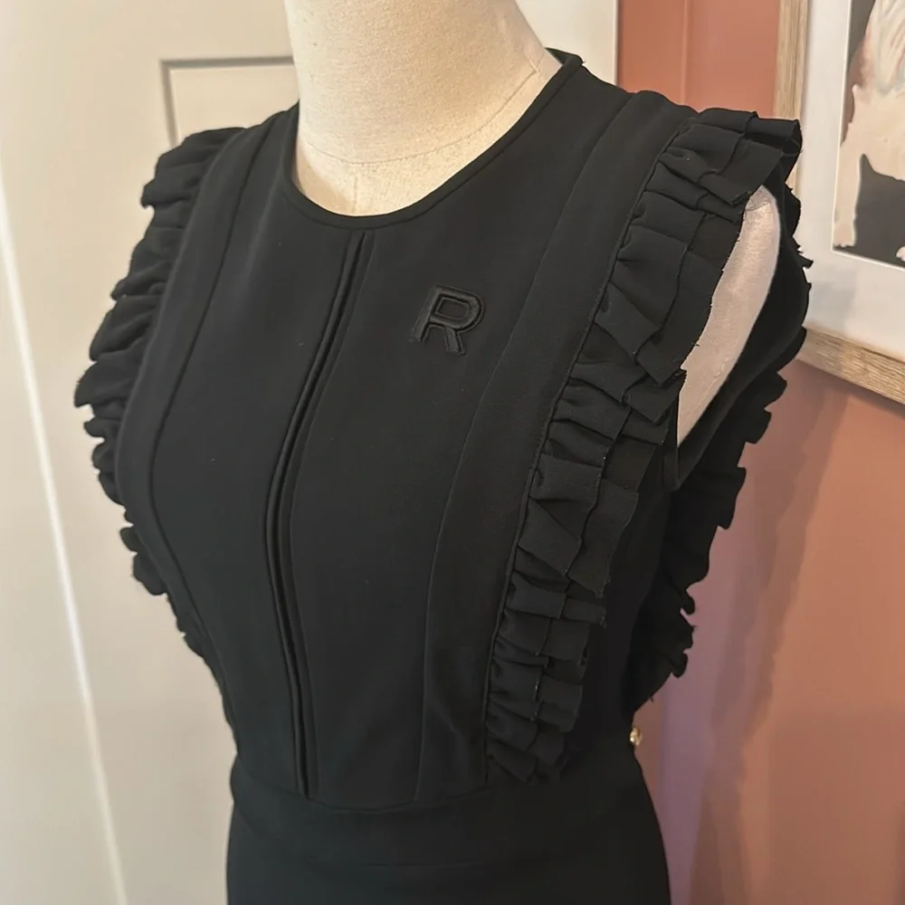 Rochas black ruffles detail fit & flare back zipper sleeveless 10 midi dress - Picture 4 of 16